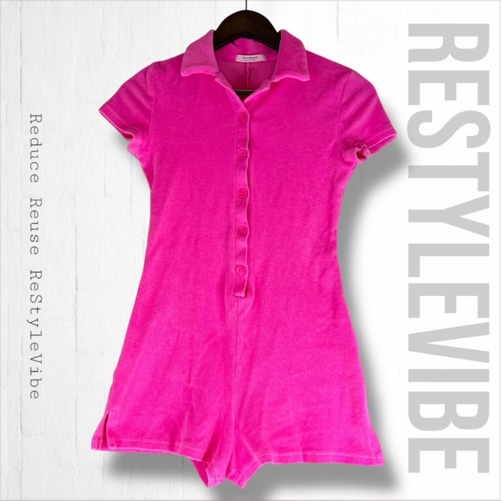 PEPPERMAYO Women’s Size 2 Romper Shorts French Terrycloth Hot Pink